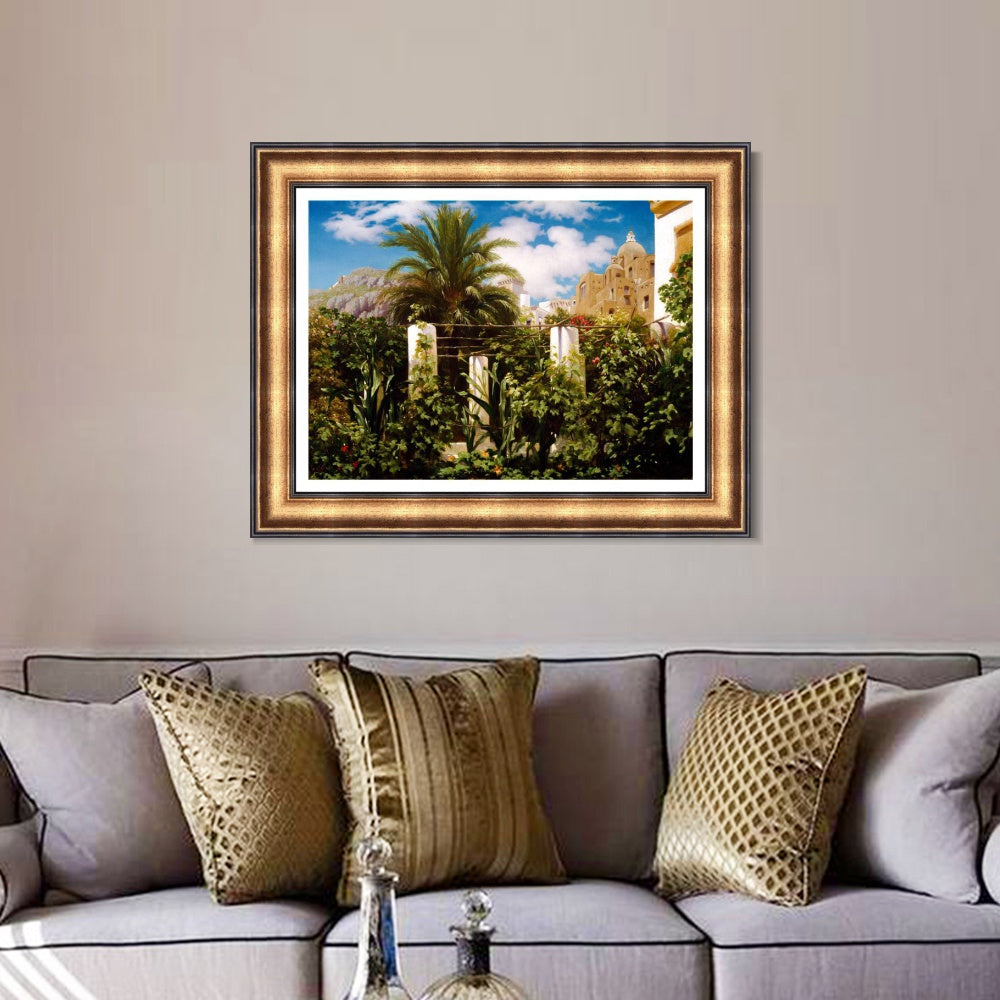 INVIN ART Framed Canvas Art Giclee Print Garden of an Inn Capri by Lord Frederick Leighton Wall Art