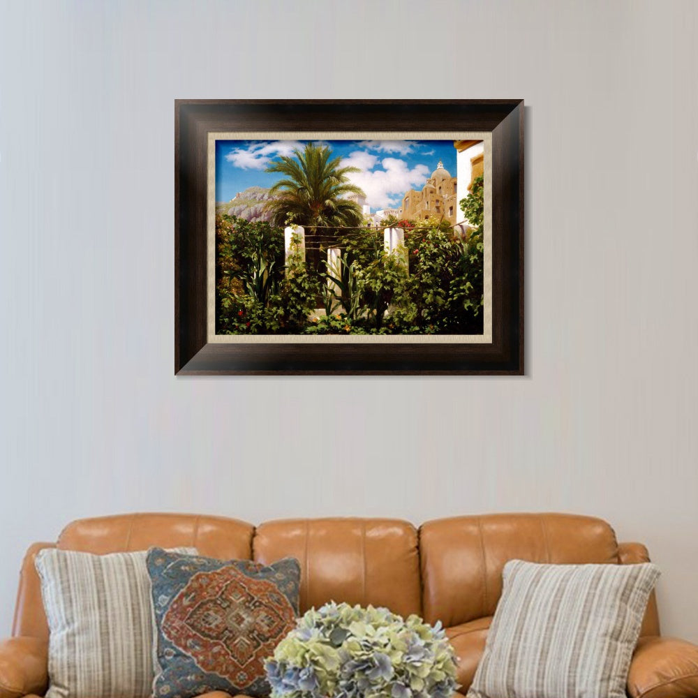 INVIN ART Framed Canvas Art Giclee Print Garden of an Inn Capri by Lord Frederick Leighton Wall Art