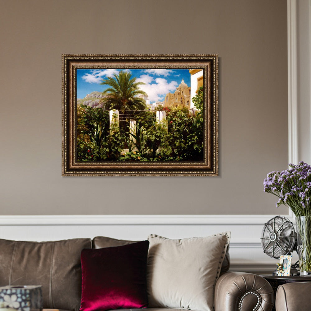 INVIN ART Framed Canvas Art Giclee Print Garden of an Inn Capri by Lord Frederick Leighton Wall Art