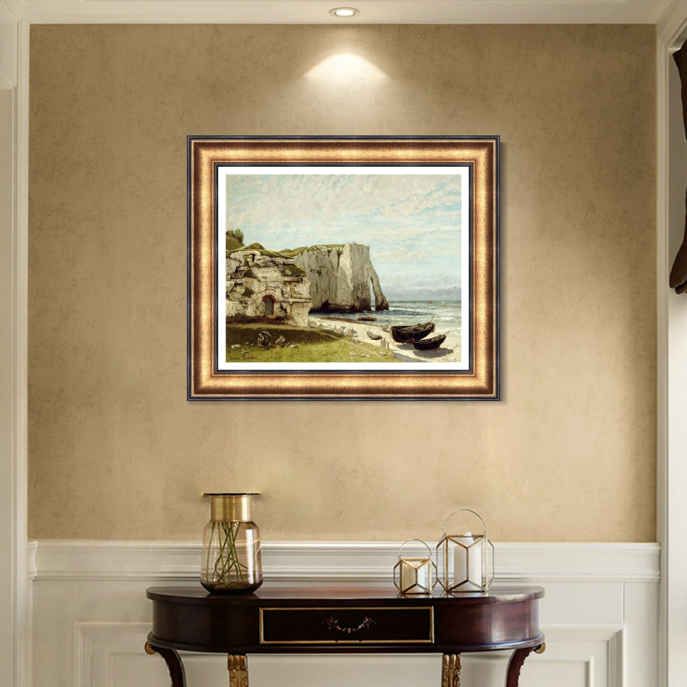 INVIN ART Framed Canvas Art Giclee Print Die K篓鹿ste von Etretat by Gustave Courbet Wall Art
