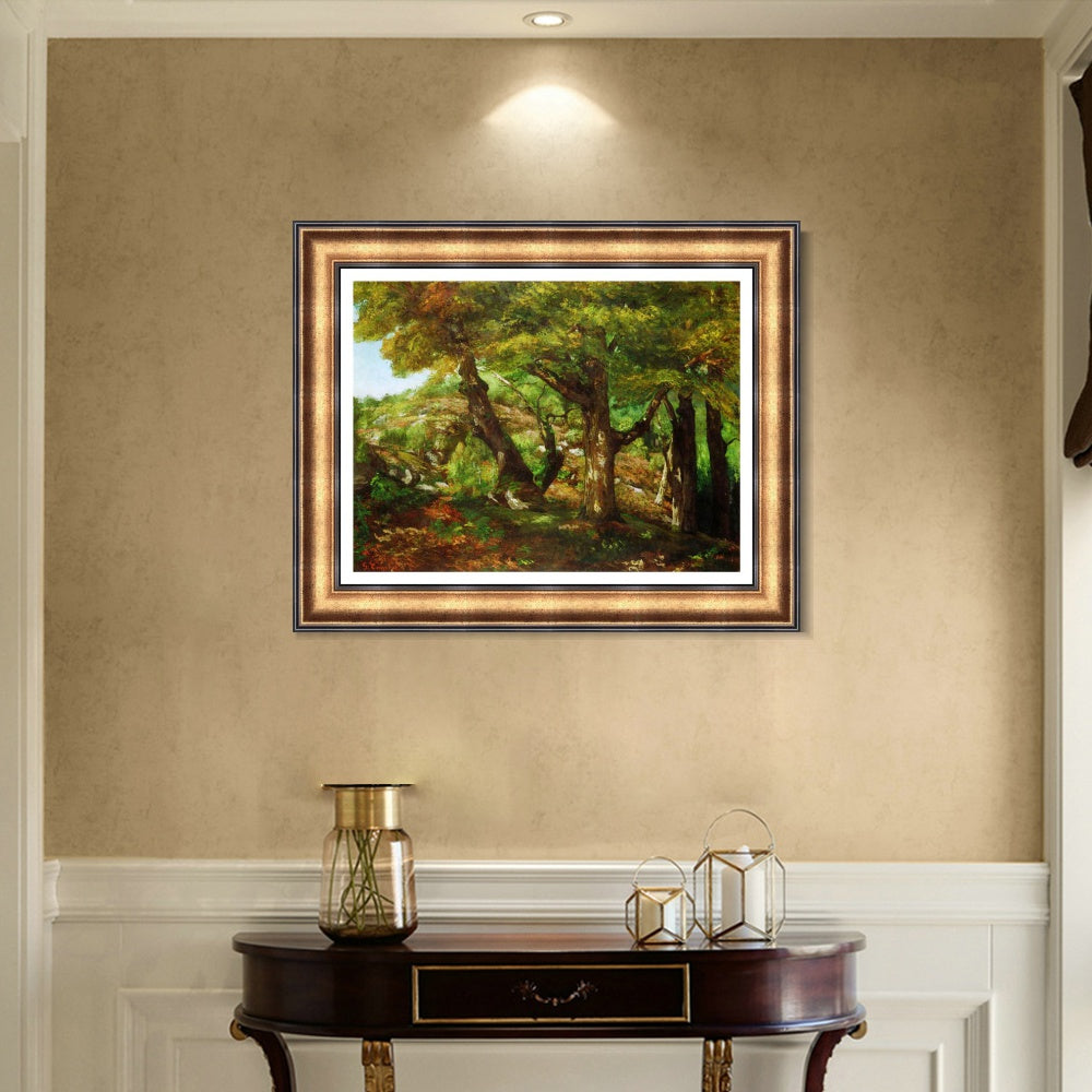 INVIN ART Framed Canvas Art Giclee Print The Fringe of the Forest, c. 1856 by Gustave Courbet Wall Art