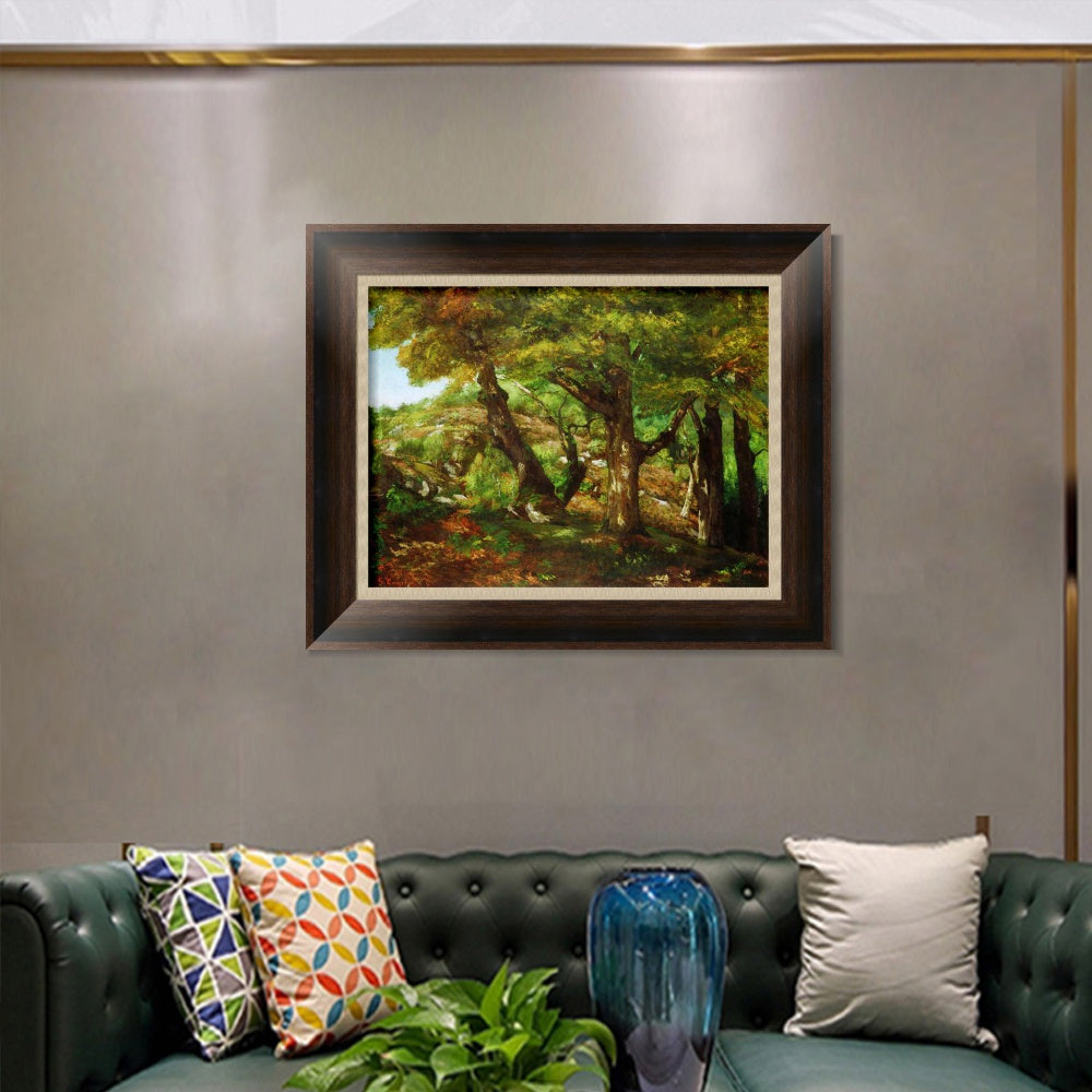 INVIN ART Framed Canvas Art Giclee Print The Fringe of the Forest, c. 1856 by Gustave Courbet Wall Art