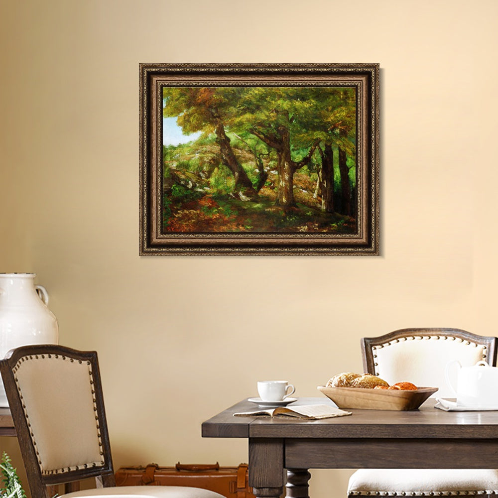 INVIN ART Framed Canvas Art Giclee Print The Fringe of the Forest, c. 1856 by Gustave Courbet Wall Art