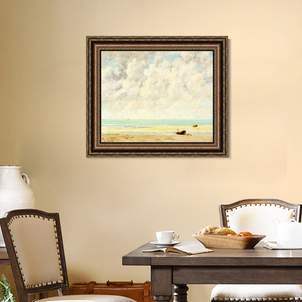 INVIN ART Framed Canvas Art Giclee Print The Calm Sea by Gustave Courbet Wall Art