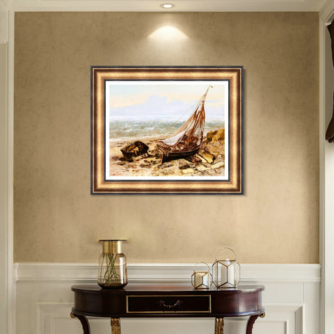 INVIN ART Framed Canvas Art Giclee Print The Fishing Boat 1865 by Gustave Courbet Wall Art Living Room Home Office Decorations