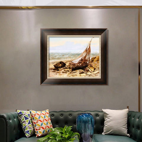 INVIN ART Framed Canvas Art Giclee Print The Fishing Boat 1865 by Gustave Courbet Wall Art Living Room Home Office Decorations