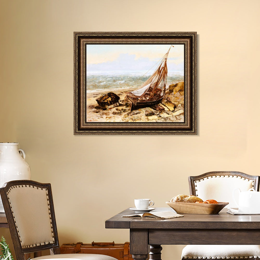 INVIN ART Framed Canvas Art Giclee Print The Fishing Boat 1865 by Gustave Courbet Wall Art