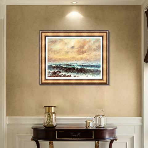 INVIN ART Framed Canvas Art Giclee Print Autumn Sea, 1867 by Gustave Courbet Wall Art Living Room Home Office Decorations