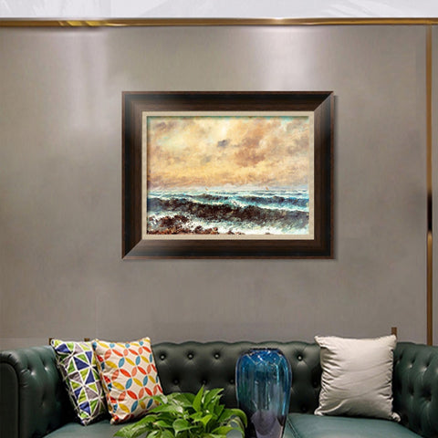 INVIN ART Framed Canvas Art Giclee Print Autumn Sea, 1867 by Gustave Courbet Wall Art Living Room Home Office Decorations