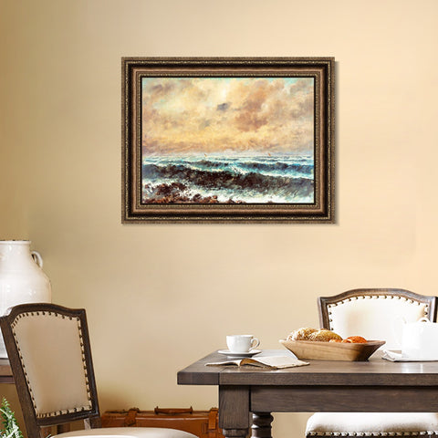 INVIN ART Framed Canvas Art Giclee Print Autumn Sea, 1867 by Gustave Courbet Wall Art Living Room Home Office Decorations