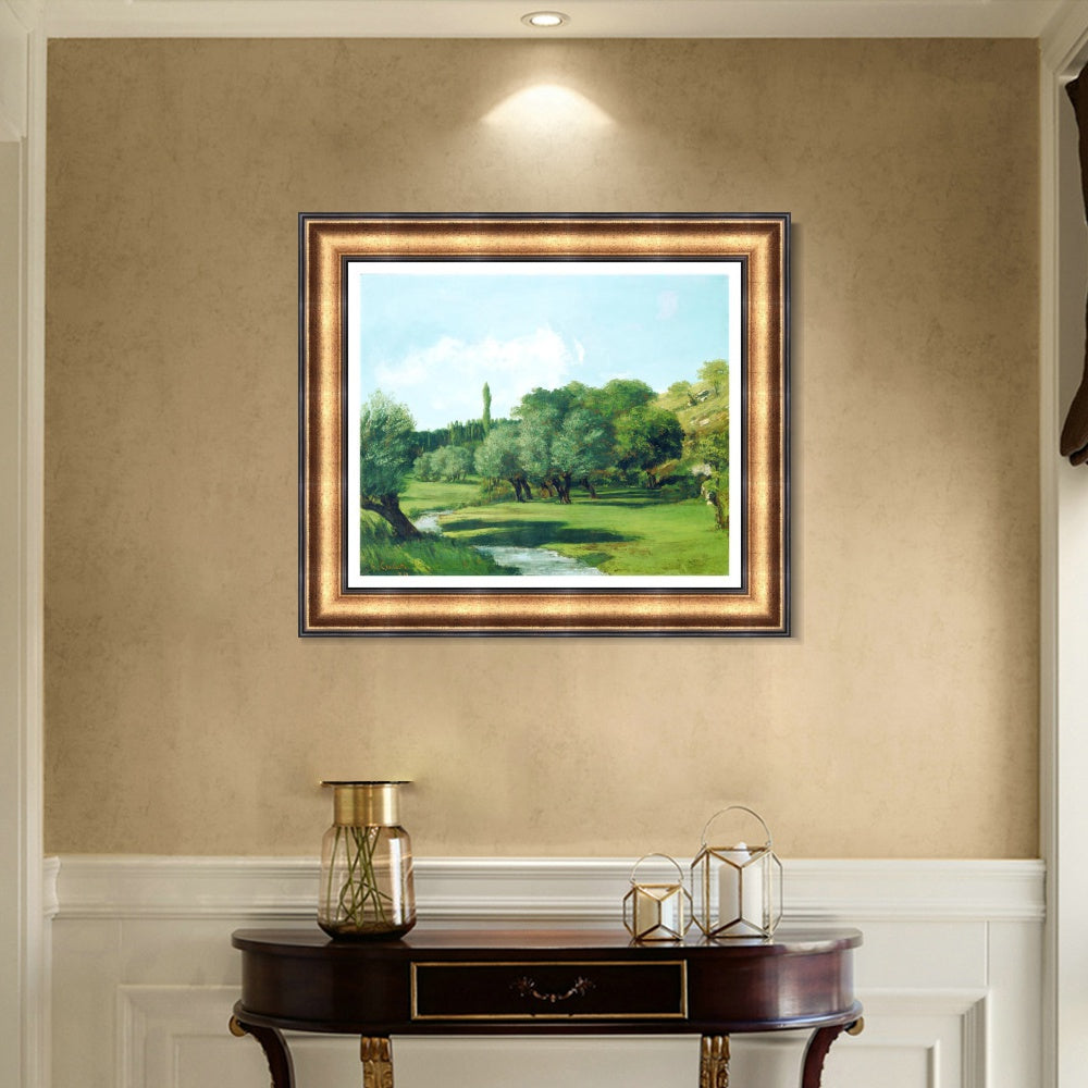 INVIN ART Framed Canvas Art Giclee Print La Bretonnerie in the Department of Indre by Gustave Courbet Wall Art