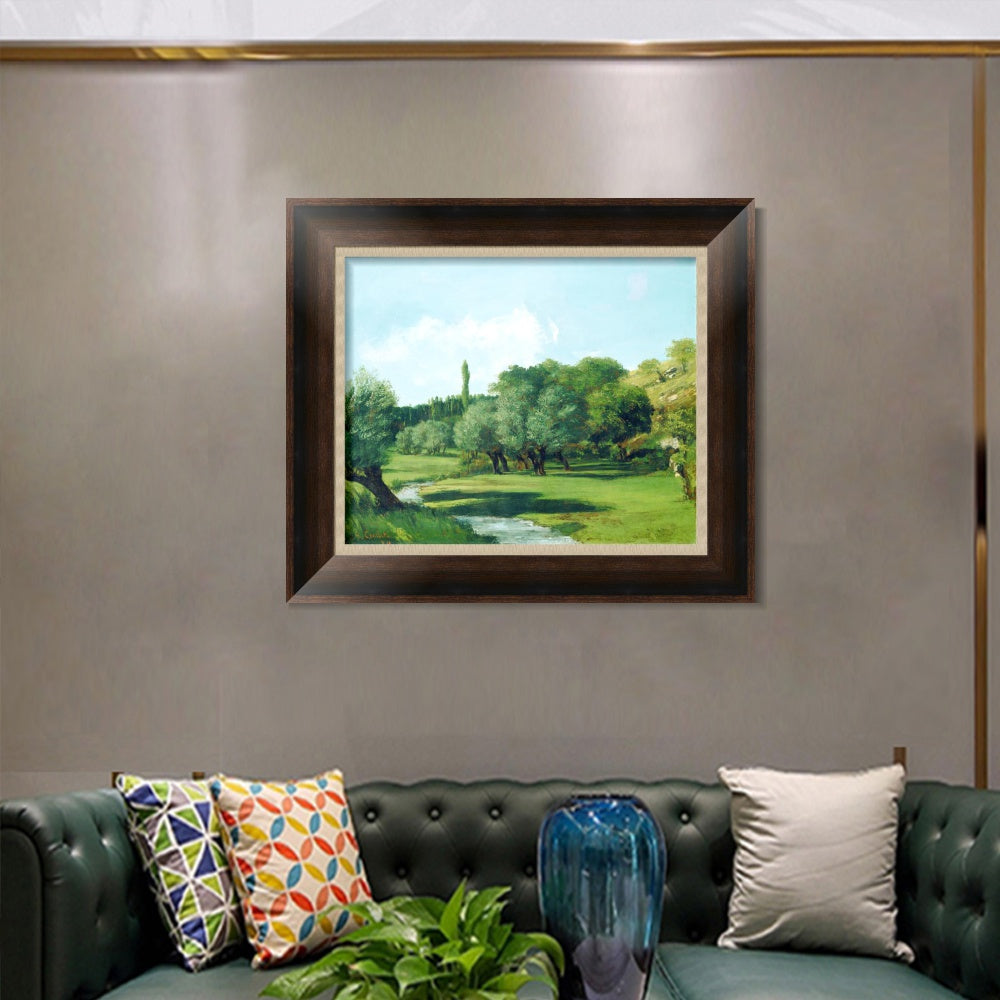 INVIN ART Framed Canvas Art Giclee Print La Bretonnerie in the Department of Indre by Gustave Courbet Wall Art