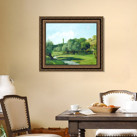 INVIN ART Framed Canvas Art Giclee Print La Bretonnerie in the Department of Indre by Gustave Courbet Wall Art Living Room Home Office Decorations