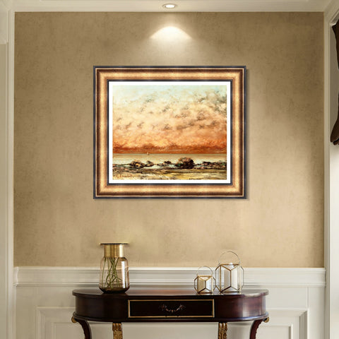 INVIN ART Framed Canvas Art Giclee Print The Black Rocks at Trouville by Gustave Courbet Wall Art Living Room Home Office Decorations