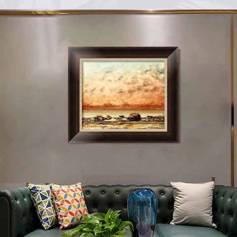 INVIN ART Framed Canvas Art Giclee Print The Black Rocks at Trouville by Gustave Courbet Wall Art Living Room Home Office Decorations