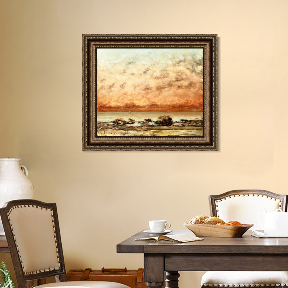 INVIN ART Framed Canvas Art Giclee Print The Black Rocks at Trouville by Gustave Courbet Wall Art