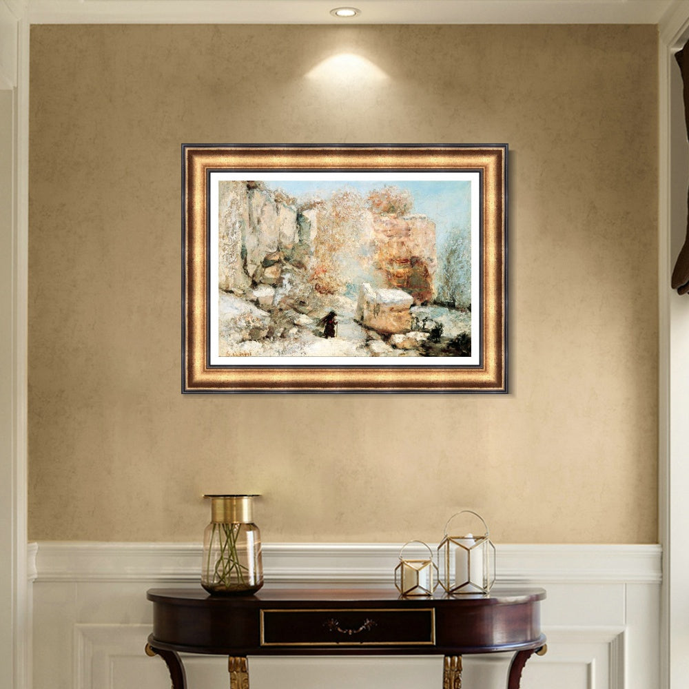 INVIN ART Framed Canvas Art Giclee Print Snow Effect in a Quarry by Gustave Courbet Wall Art