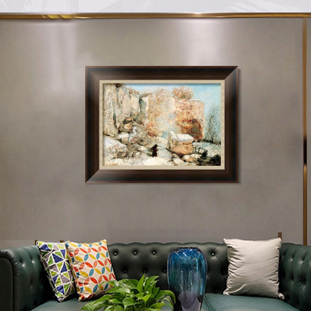 INVIN ART Framed Canvas Art Giclee Print Snow Effect in a Quarry by Gustave Courbet Wall Art