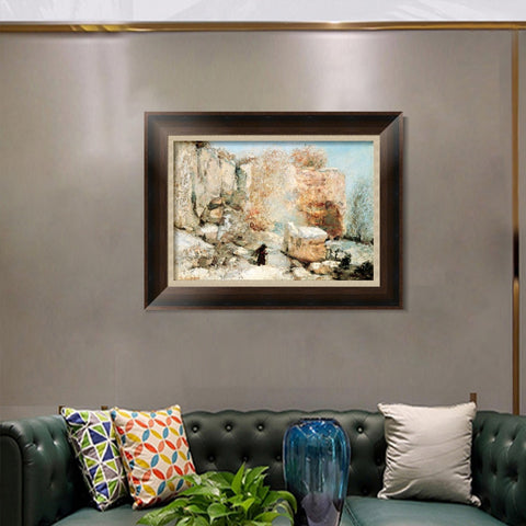 INVIN ART Framed Canvas Art Giclee Print Snow Effect in a Quarry by Gustave Courbet Wall Art Living Room Home Office Decorations