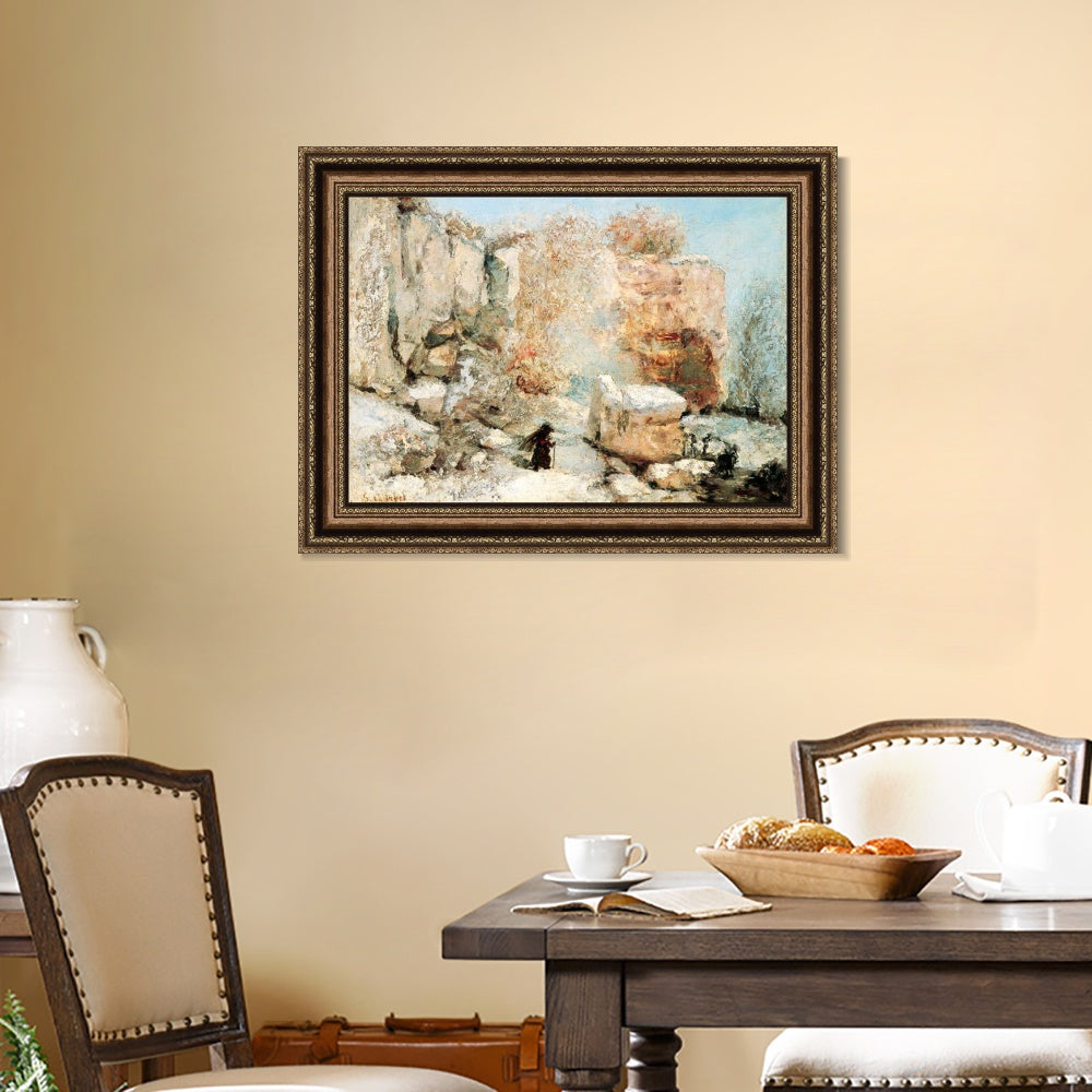 INVIN ART Framed Canvas Art Giclee Print Snow Effect in a Quarry by Gustave Courbet Wall Art