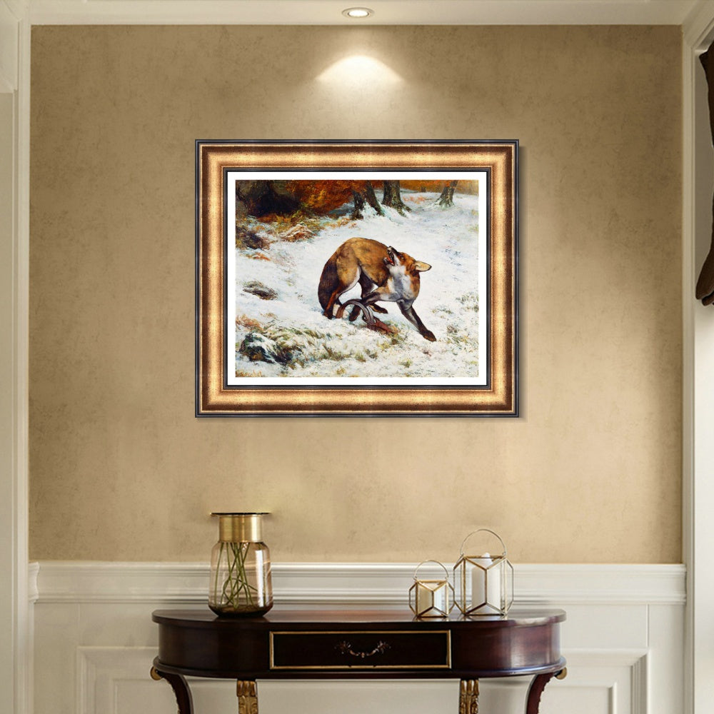 INVIN ART Framed Canvas Art Giclee Print Fox Caught in a Trap by Gustave Courbet Wall Art