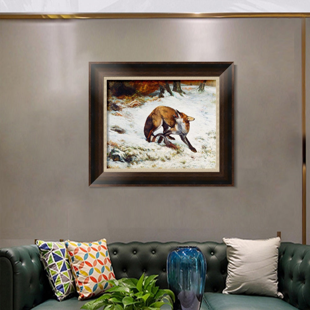 INVIN ART Framed Canvas Art Giclee Print Fox Caught in a Trap by Gustave Courbet Wall Art