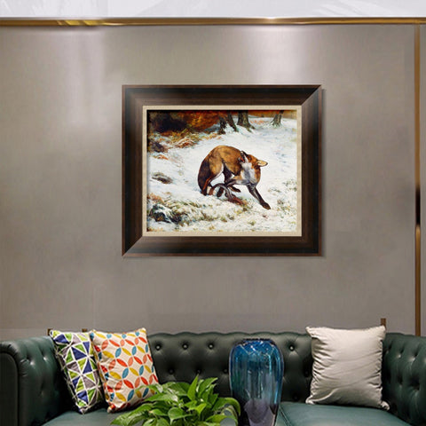 INVIN ART Framed Canvas Art Giclee Print Fox Caught in a Trap by Gustave Courbet Wall Art Living Room Home Office Decorations