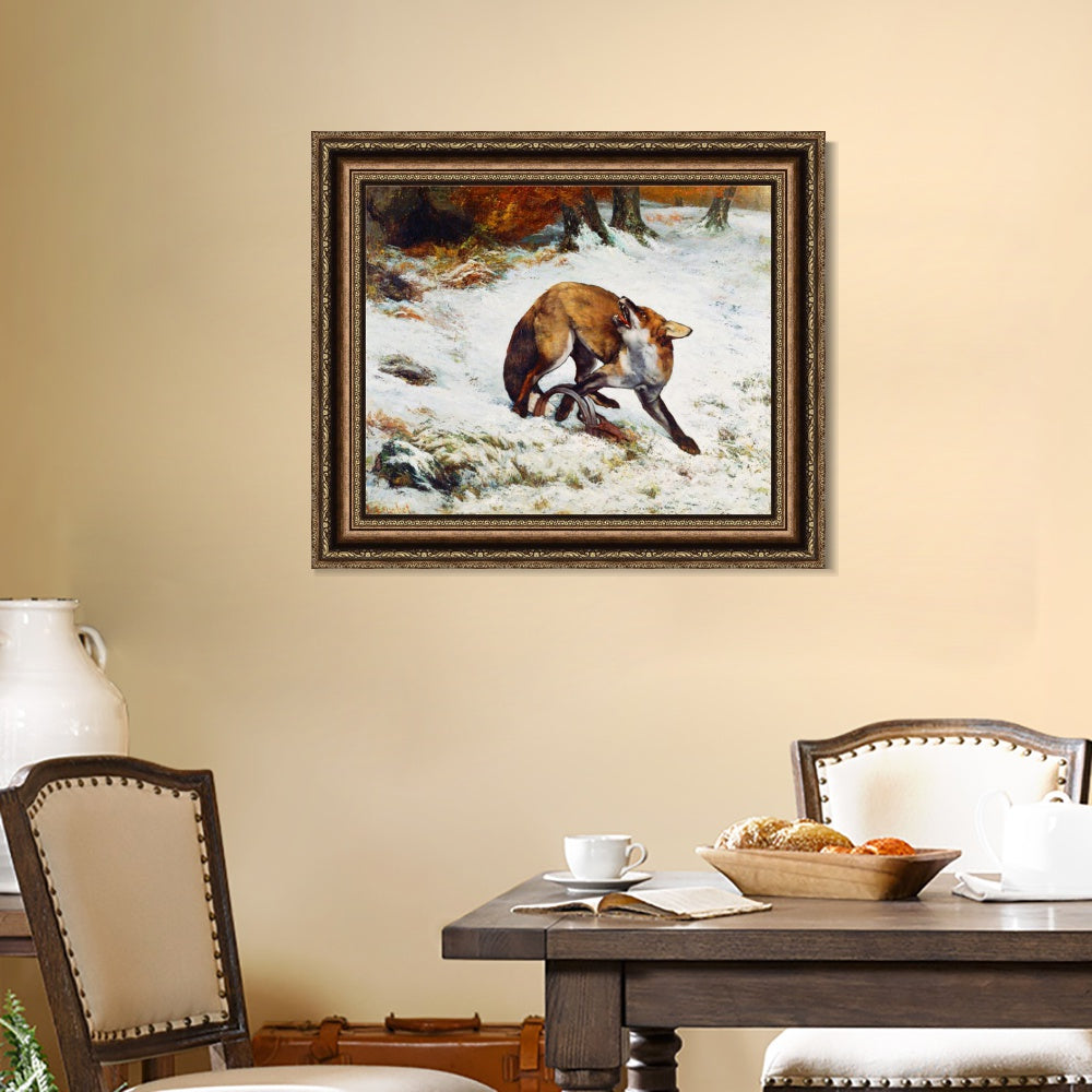INVIN ART Framed Canvas Art Giclee Print Fox Caught in a Trap by Gustave Courbet Wall Art