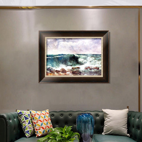 INVIN ART Framed Canvas Art Giclee Print The Wave 1869 by Gustave Courbet Wall Art Living Room Home Office Decorations