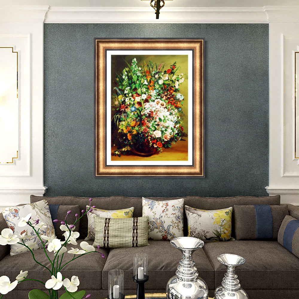 INVIN ART Framed Canvas Art Giclee Print vase fleurs by Gustave Courbet Wall Art