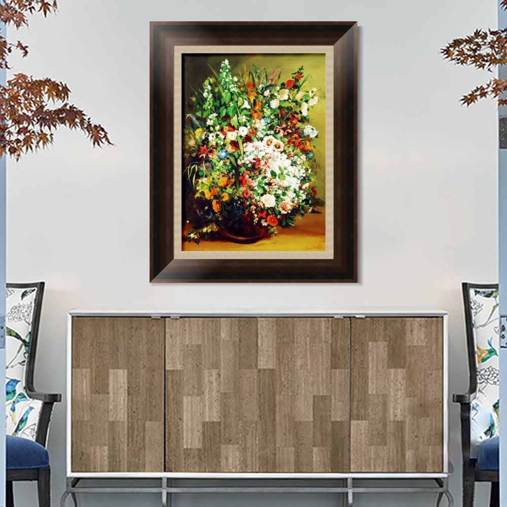 INVIN ART Framed Canvas Art Giclee Print vase fleurs by Gustave Courbet Wall Art