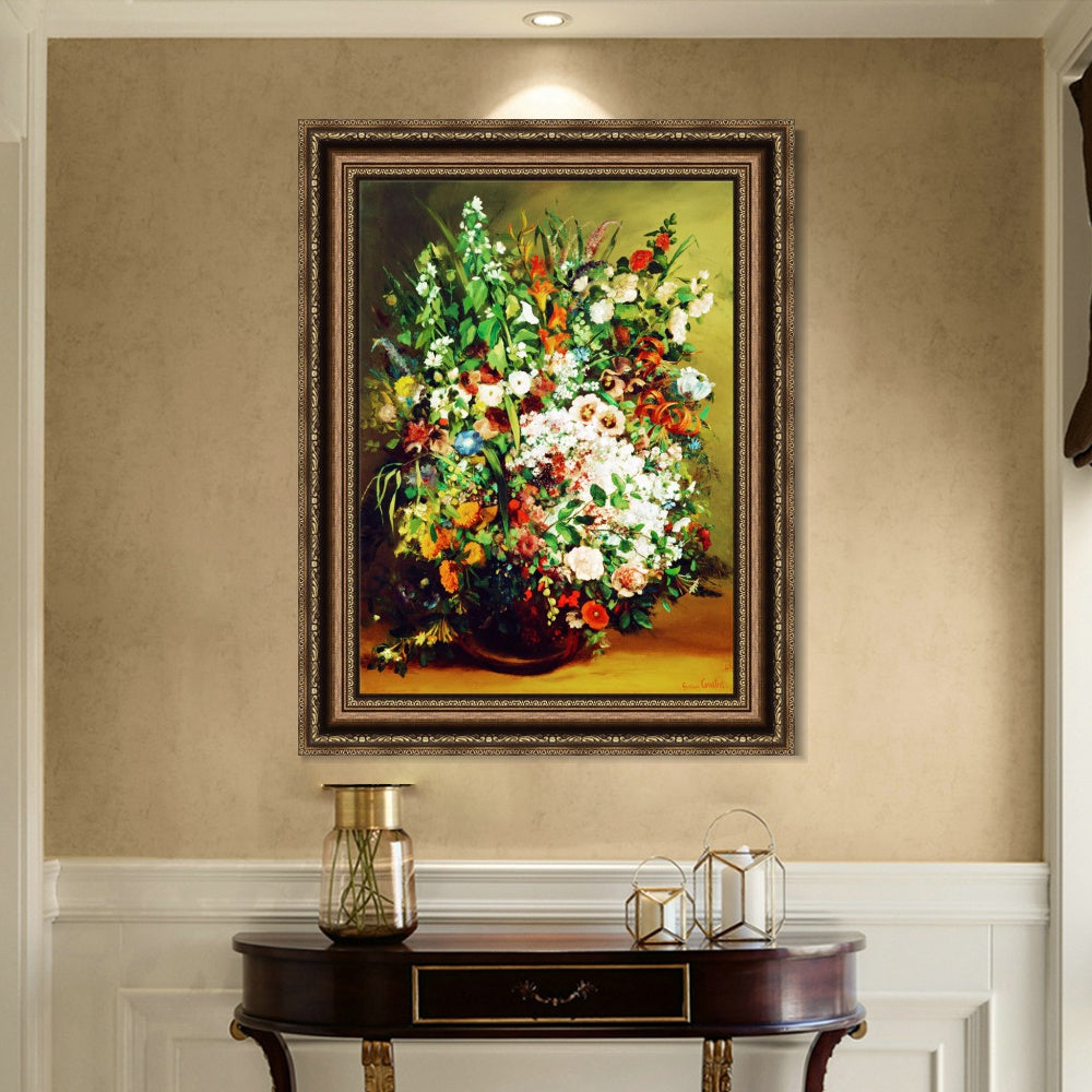INVIN ART Framed Canvas Art Giclee Print vase fleurs by Gustave Courbet Wall Art