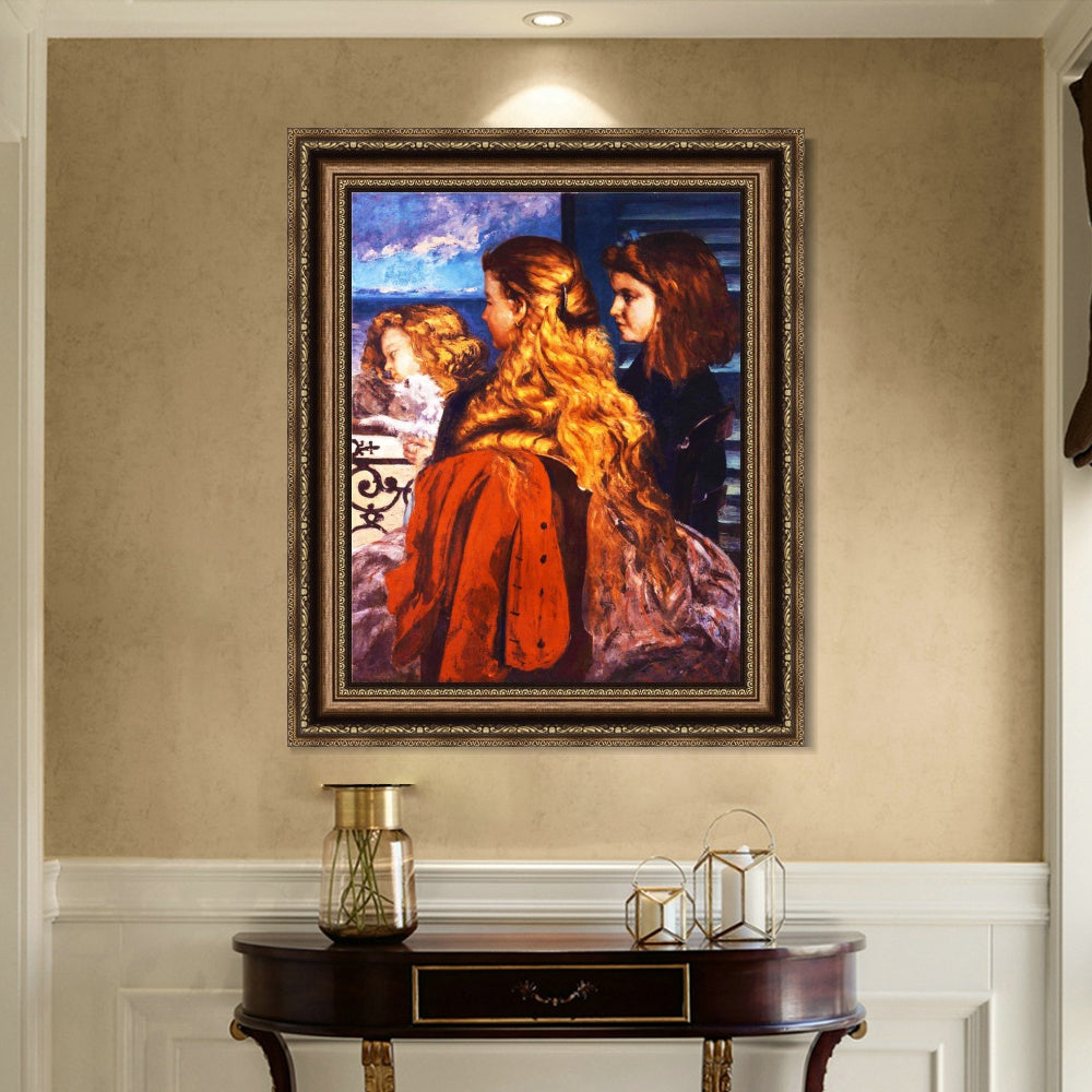 INVIN ART Framed Canvas Art Giclee Print Jeunes Anglaises by Gustave Courbet Wall Art