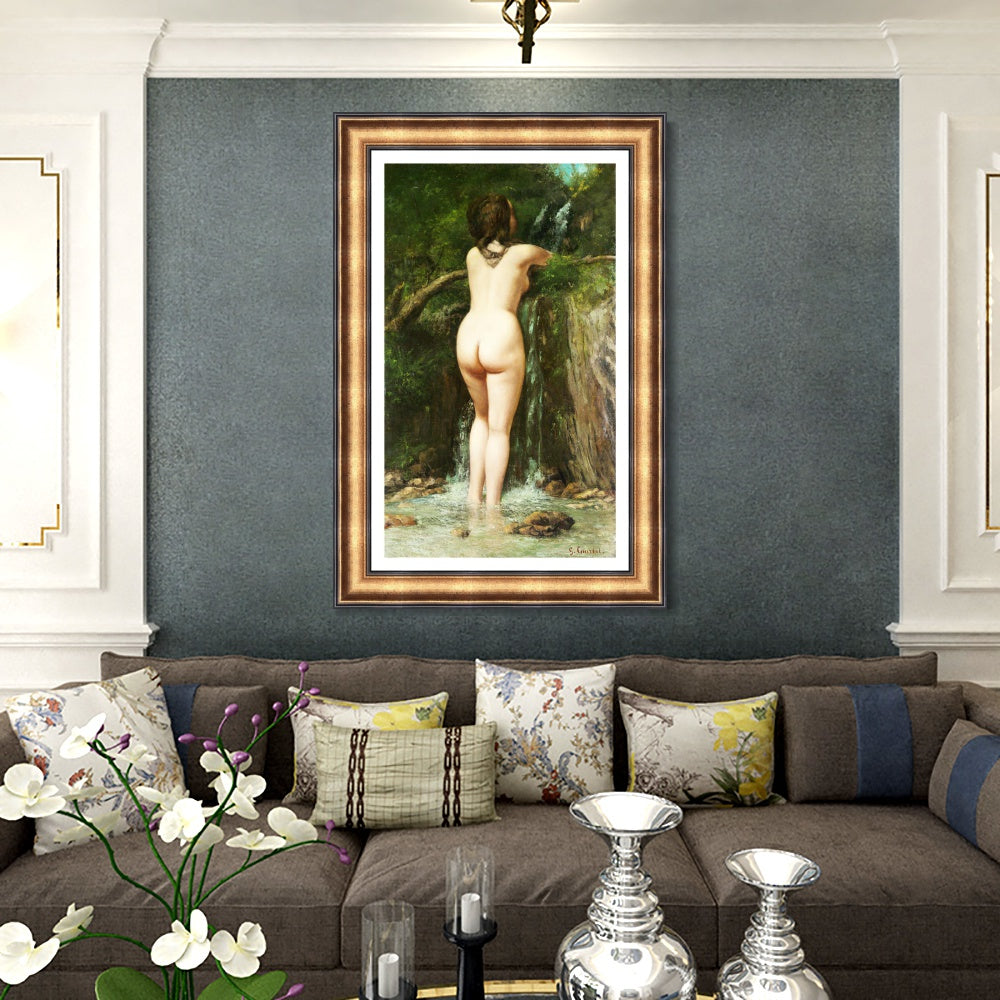 INVIN ART Framed Canvas Art Giclee Print La sorgente (1862) by Gustave Courbet Wall Art