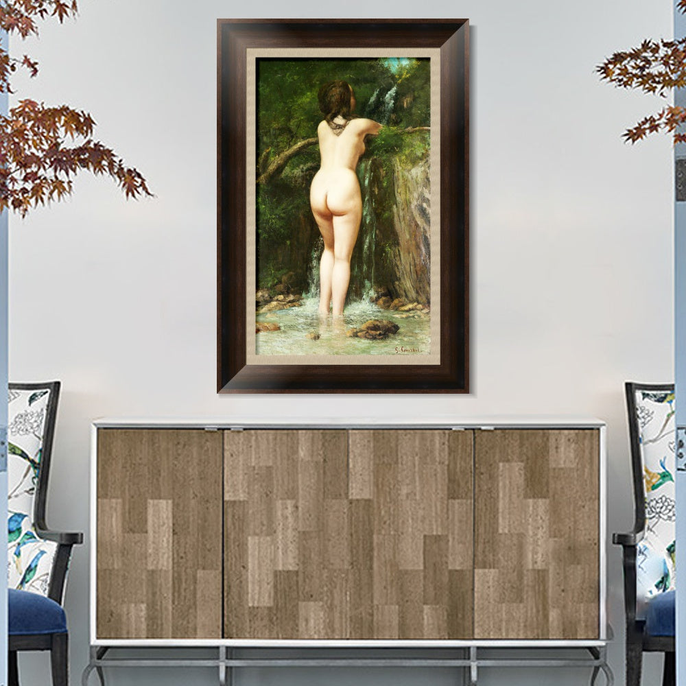 INVIN ART Framed Canvas Art Giclee Print La sorgente (1862) by Gustave Courbet Wall Art