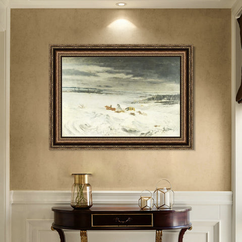 INVIN ART Framed Canvas Art Giclee Print The Diligence in the Snow, 1860 by Gustave Courbet Wall Art Living Room Home Office Decorations