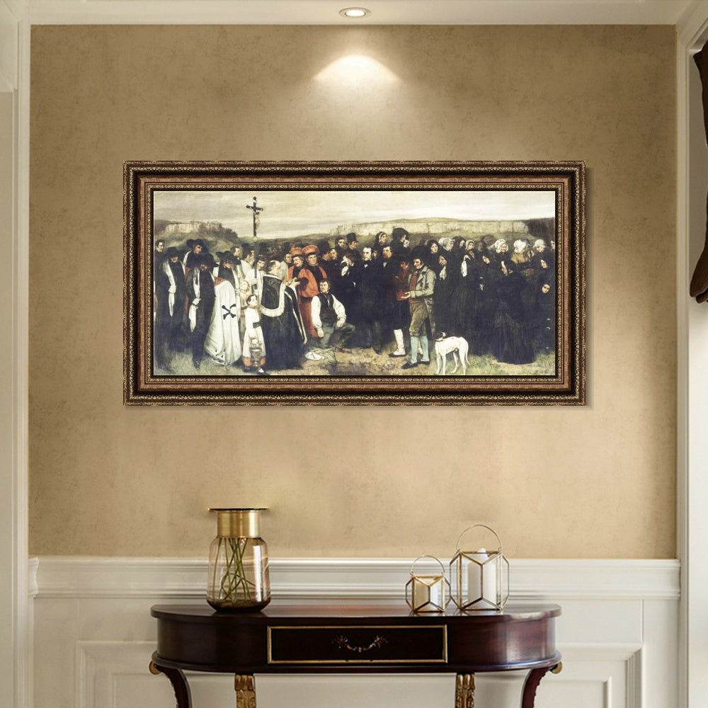 INVIN ART Framed Canvas Art Giclee Print Burial at Ornans by Gustave Courbet Wall Art