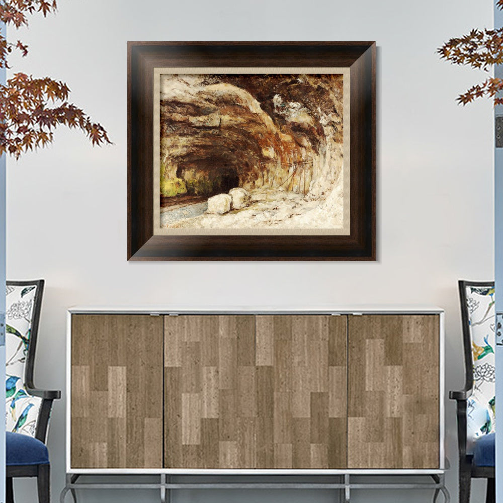 INVIN ART Framed Canvas Art Giclee Print Grotto of Sarrazine near Nans sous Sainte Anne by Gustave Courbet Wall Art (Vintage Embossed Gold frame,24"x24")