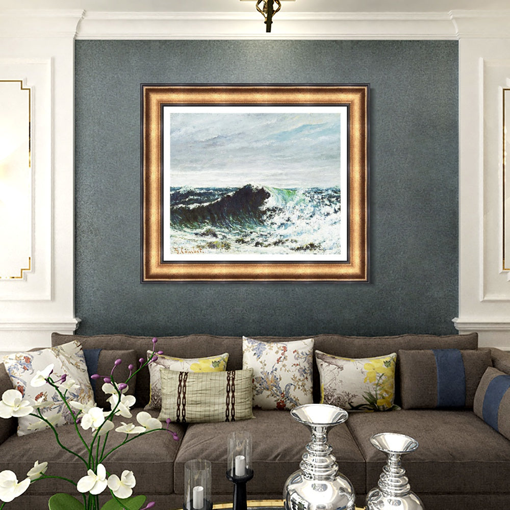 INVIN ART Framed Canvas Art Giclee Print The Wave by Gustave Courbet Wall Art