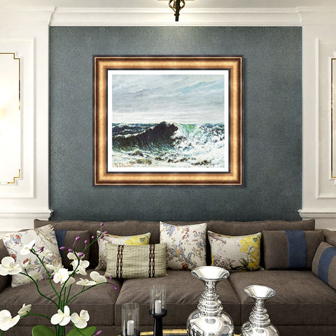 INVIN ART Framed Canvas Art Giclee Print The Wave by Gustave Courbet Wall Art Living Room Home Office Decorations