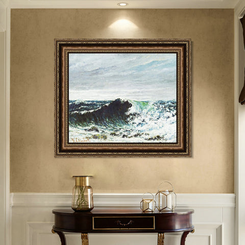 INVIN ART Framed Canvas Art Giclee Print The Wave by Gustave Courbet Wall Art Living Room Home Office Decorations