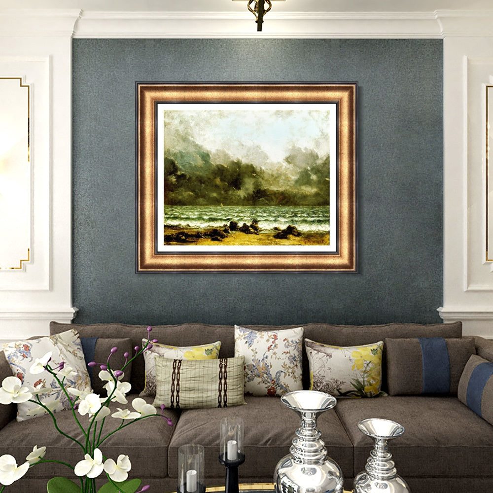 INVIN ART Framed Canvas Art Giclee Print The Sea by Gustave Courbet Wall Art