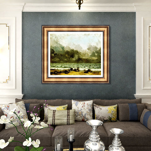 INVIN ART Framed Canvas Art Giclee Print The Sea by Gustave Courbet Wall Art Living Room Home Office Decorations