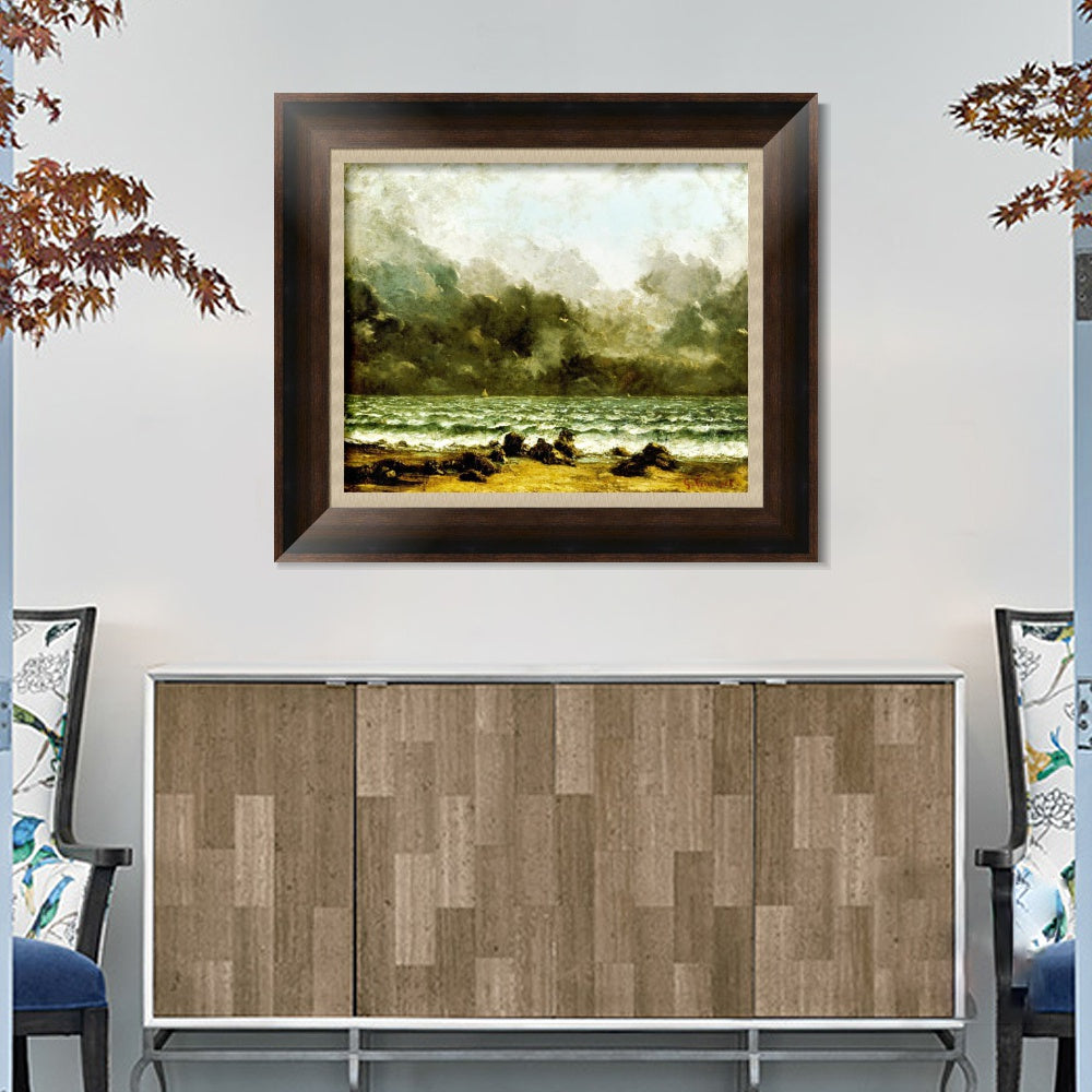 INVIN ART Framed Canvas Art Giclee Print The Sea by Gustave Courbet Wall Art