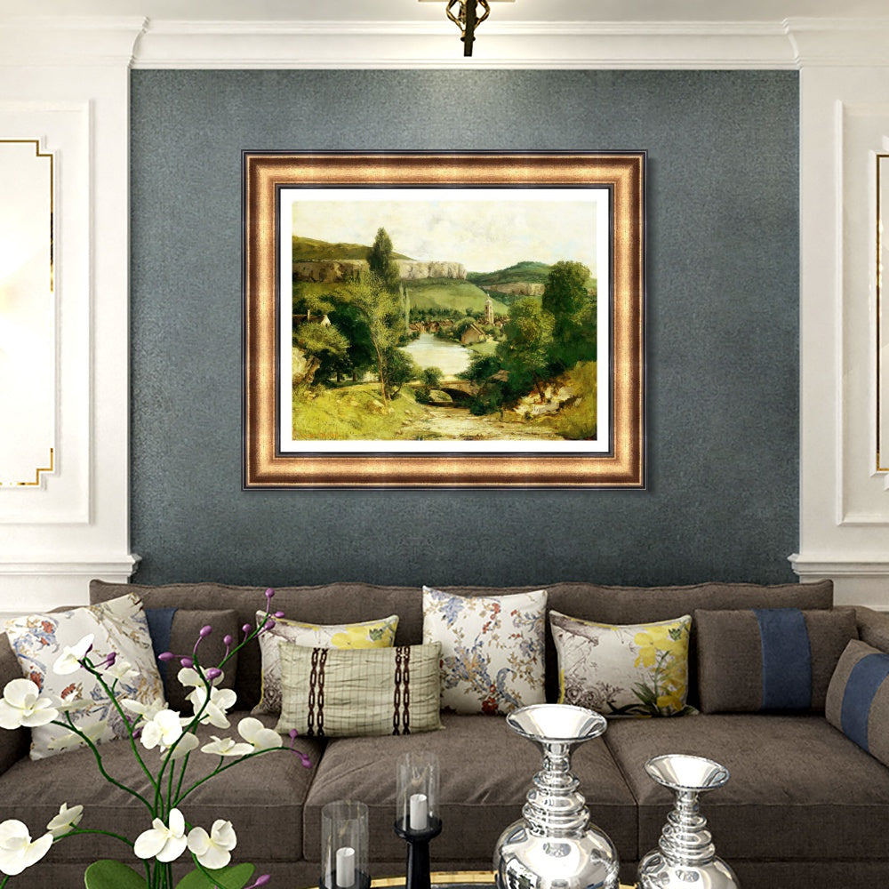 INVIN ART Framed Canvas Art Giclee Print View of Ornans by Gustave Courbet Wall Art