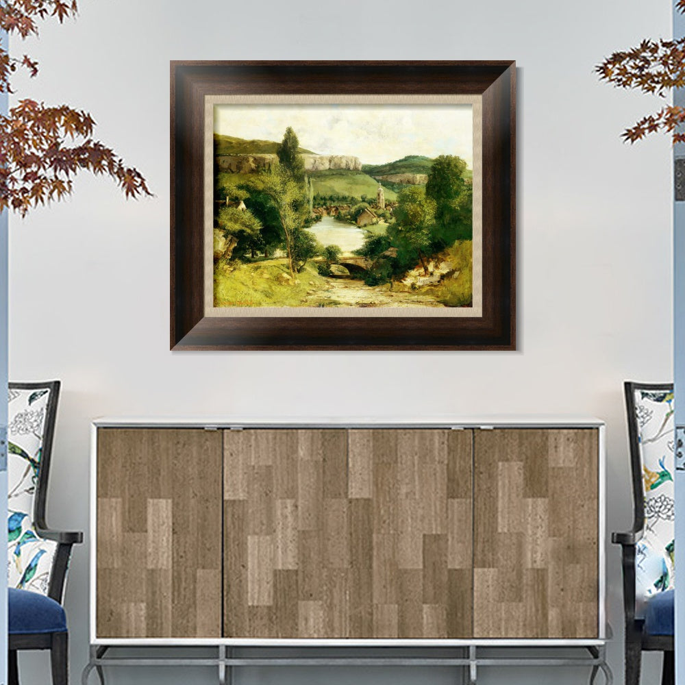 INVIN ART Framed Canvas Art Giclee Print View of Ornans by Gustave Courbet Wall Art