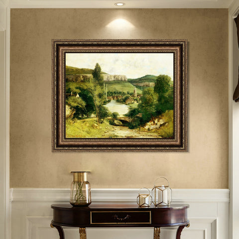INVIN ART Framed Canvas Art Giclee Print View of Ornans by Gustave Courbet Wall Art Living Room Home Office Decorations