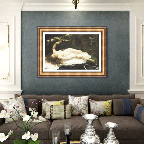 INVIN ART Framed Canvas Art Giclee Print Donna con pappagallo (1866) by Gustave Courbet Wall Art Living Room Home Office Decorations