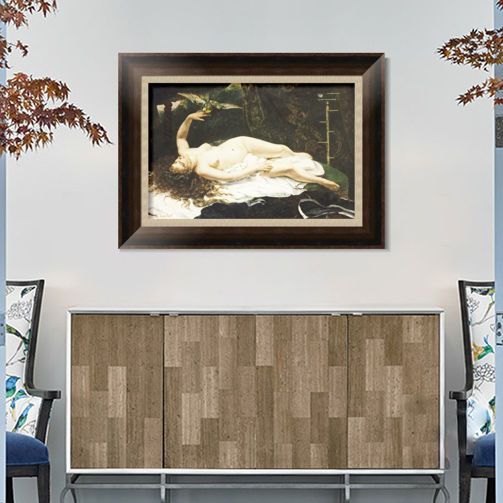 INVIN ART Framed Canvas Art Giclee Print Donna con pappagallo (1866) by Gustave Courbet Wall Art