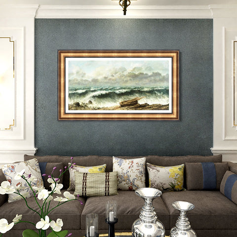 INVIN ART Framed Canvas Art Giclee Print Vagues by Gustave Courbet Wall Art Living Room Home Office Decorations
